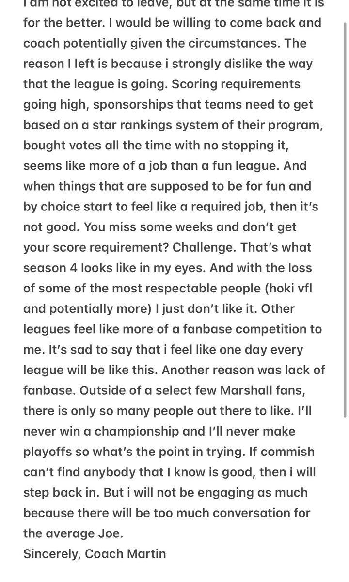 TFLMarshall's tweet image. Statement from coach