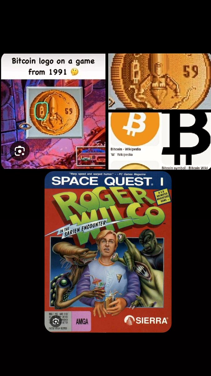 WOW!!!😱😱 Maybe they knew from the beginning 🤔🤔🤔
The circled symbol in the image is the symbol for Buckazoids, a fictional currency that appeared in the game Space Quest III in 1989. The symbol resembles the Bitcoin symbol, which has led to some speculation that it was the