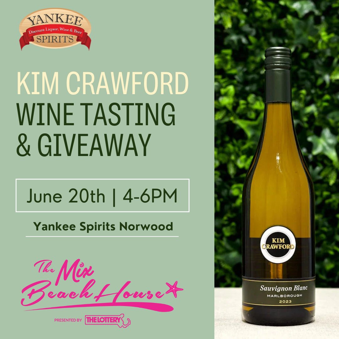 🍷✨ WINE &amp; SUMMER VIBES AWAIT! ✨🍷

Join Kennedy from Mix 104.1 and Kim Crawford Wines at Yankee Spirits Norwood THIS FRIDAY, June 20th from 4-6pm! 🌞

#KimCrawford #WineTasting #LukeBryan #MixBeachHouse #YankeeSpirits #Norwood #WineLovers #SummerVibes