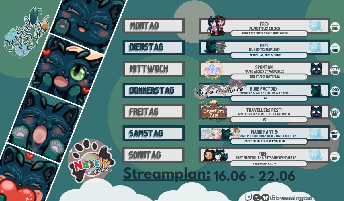 Hewwoo ihr Fluffnasen Yureis,
hier seht ihr meinen aktuellen Streamplan mit kleinen Änderungen.
Es tut sich ein bisschen Normalität abzeichnen.

Ich freu mich schon sehr~

#GERVtuber #vtuber #TwitchDE #Naschgetiere #Nekopillar