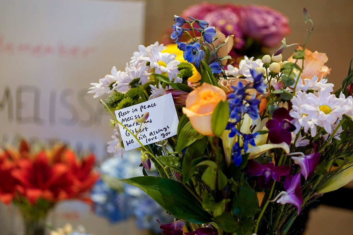 A bouquet of flowers honoring Speaker Emerita Melissa Hortman, her husband Mark and their golden retriever Gilbert is pictured at a memorial in front of the House Chamber June 17. 

📸 Michele Jokinen

#mnleg