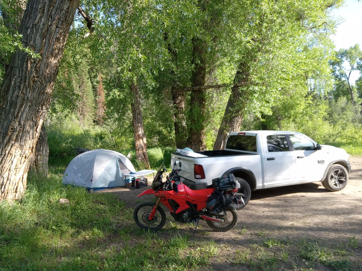 The camping will resume in two days. Pic is from last June (Wyoming, The Snowy Range). CRF 300 Rally.
