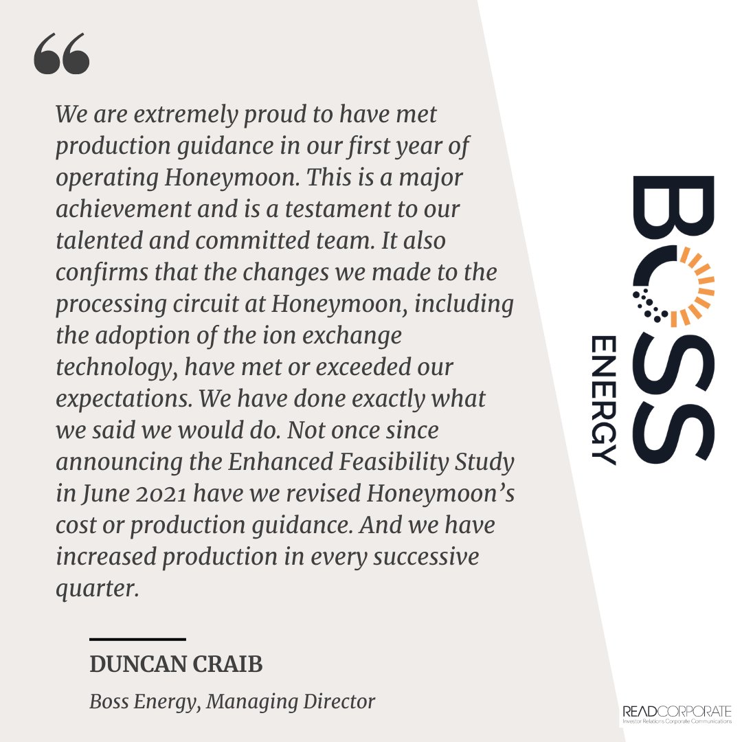 Boss confirms its status as the top ASX pure uranium company, hitting FY25 guidance and on track to keep ramping up production and cashflow.

ow.ly/RfFq50Wbakh

#ASX $BOE #BOE #Uranium #Boss #Cashflow <a href="/Boss_Energy/">Boss Energy Ltd</a>