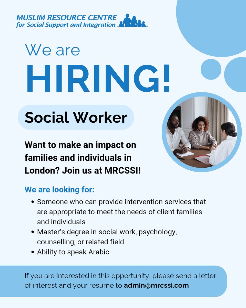 We are hiring for a social worker!💙 Interested individuals are invited to send a letter of interest and their resume to admin@mrcssi.com
