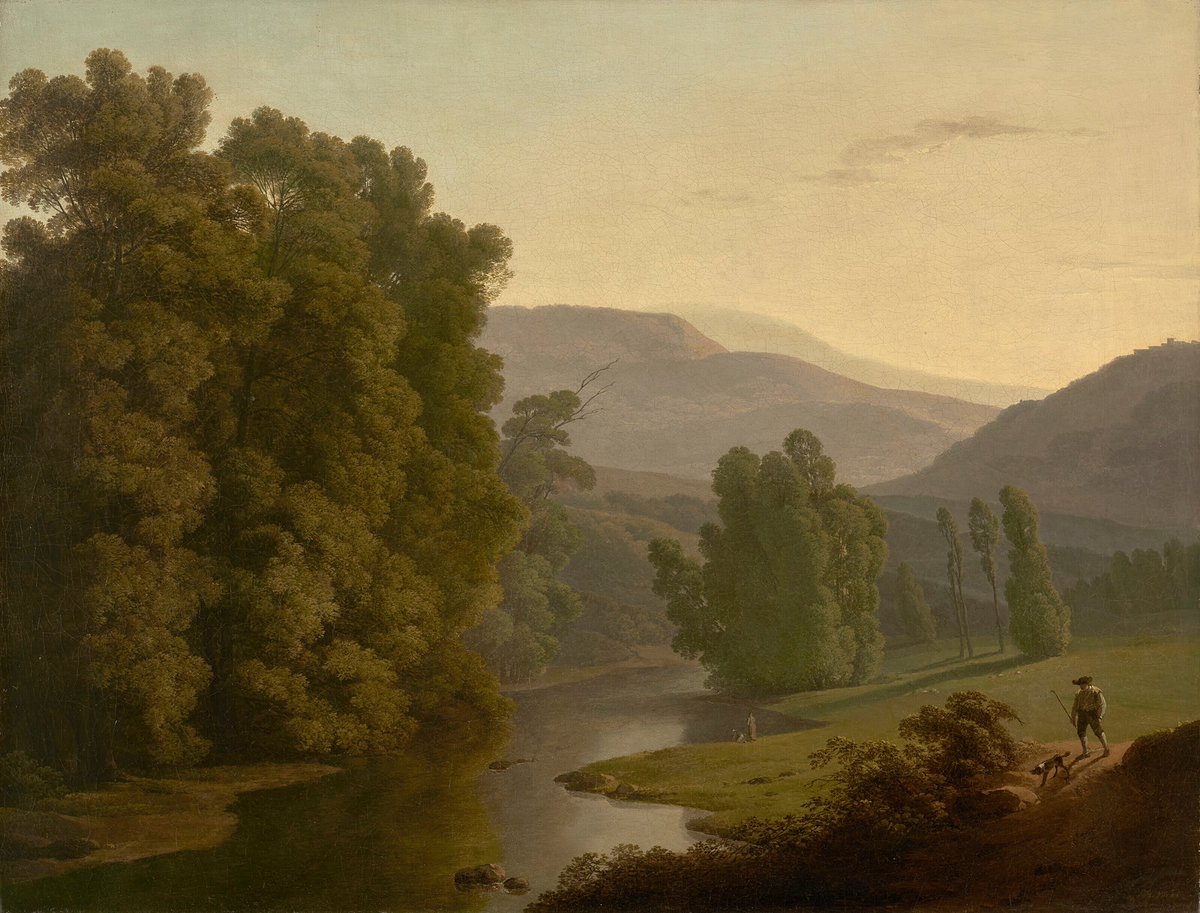 A Landscape with Figures by a River and Mountains in the Distance (1794), by Hendrik Voogd