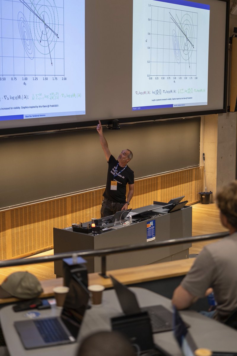 probabilisticai's tweet image. Day 2 of #ProbAI School 2025 was all about variational inference and optimization with Helge Langseth, Andrés R. Masegosa (@andresmasegosa) and Thomas D. Nielsen (@tdyhren) — packed with hands-on practice 🧤 to bring theory to life. #ProbabilisticAI