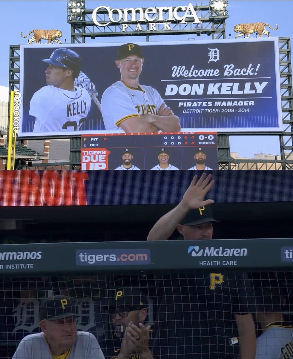 Welcome back to Detroit, Don Kelly! The Tigers paid tribute to their former utility man, who returns to Comerica Park as the Pirates manager