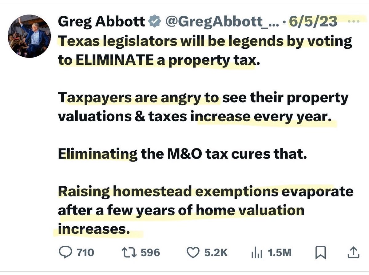 AliciaForTexas's tweet image. None of these legislative workarounds that our “conservative” legislators are so proud of did anything to make our lives better, but it sure made theirs a hell of a lot more sweeter! Nothing got us closer to eliminating property taxes so that we can own our homes that we paid for…