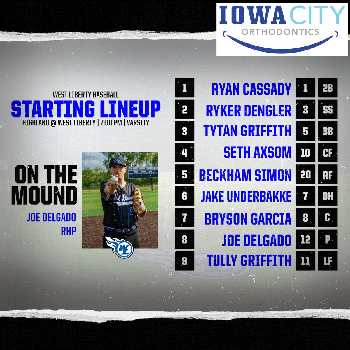 West Liberty CSD (@westlibertycsd) on Twitter photo Your Iowa City Orthodontics <a href="/WestLibBaseball/">West Liberty Baseball</a> starters for tonight's non-conference match-up as the Comets host Highland.
<a href="/WestLibAthletic/">West Lib Athletics</a>
<a href="/drnathanhall/">Nathan Hall</a>
<a href="/TAWulfie33/">Troy Wulf</a> Your Iowa City Orthodontics <a href="/WestLibBaseball/">West Liberty Baseball</a> starters for tonight's non-conference match-up as the Comets host Highland.
<a href="/WestLibAthletic/">West Lib Athletics</a>
<a href="/drnathanhall/">Nathan Hall</a>
<a href="/TAWulfie33/">Troy Wulf</a>