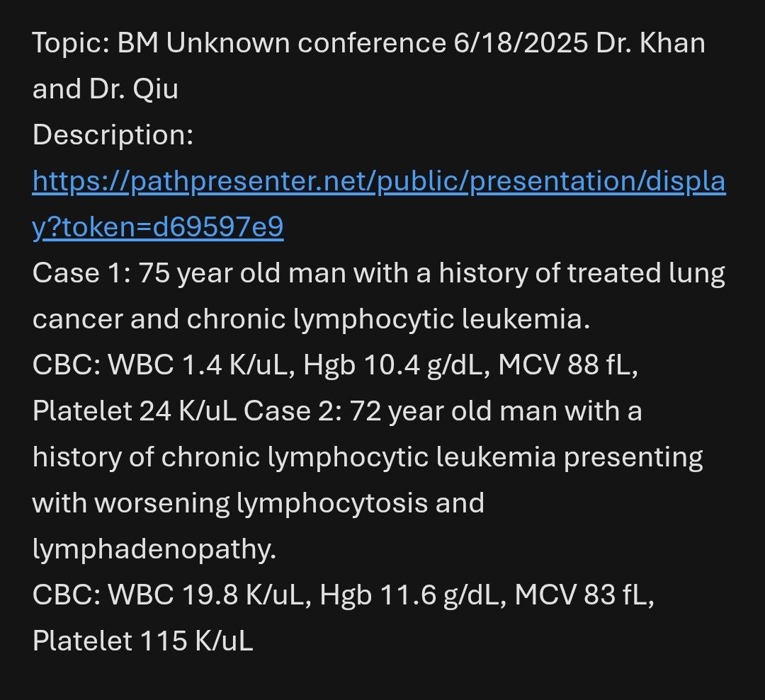 You are invited to join our MDACC Bone Marrow Unknown Conference with Dr Lianqun Qiu on Wednesday, June 18th at 9:15am CST.

Slides are here: pathpresenter.net/public/present…

Zoom link: mdacc.zoom.us/j/86200298845?…