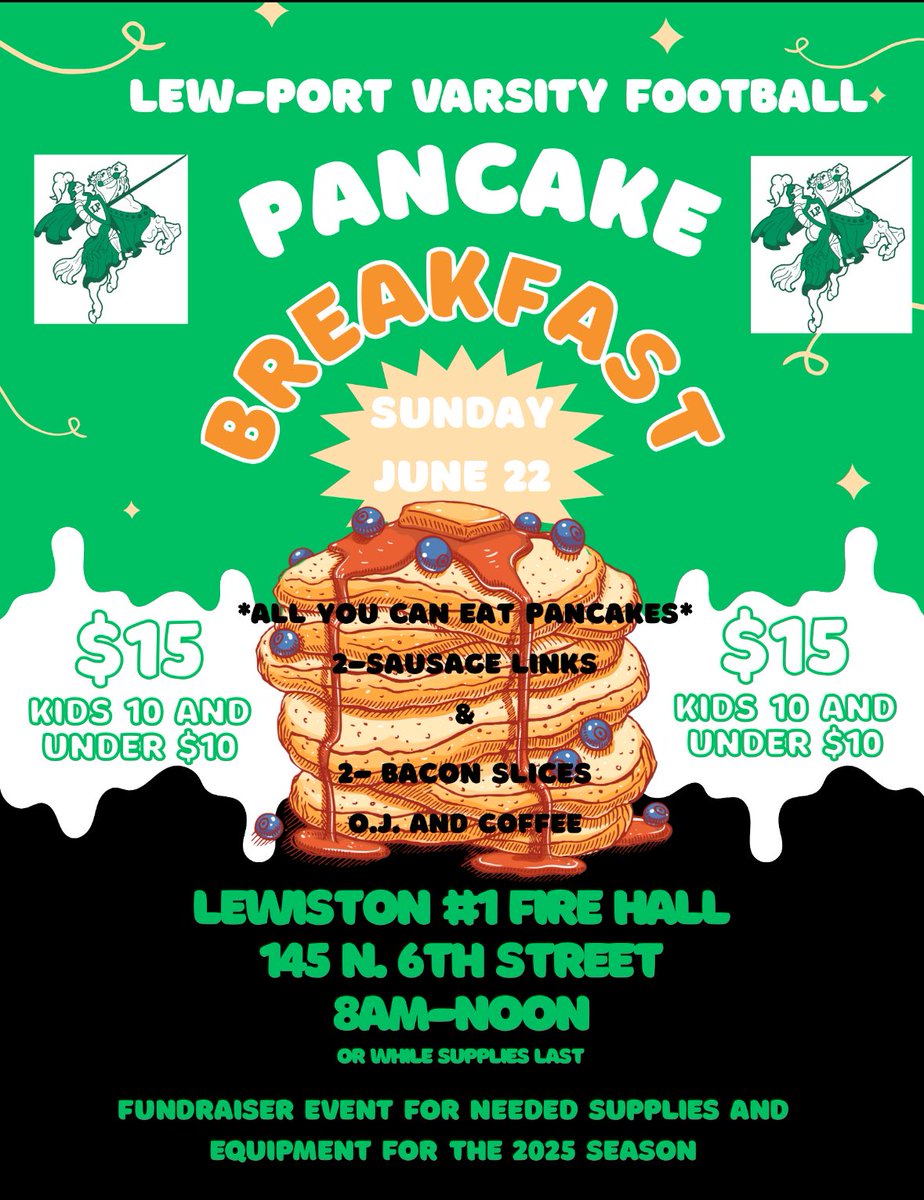 Lew-Port Football (@lewportfootball) on Twitter photo Come on out on Sunday 8:00am until noon, and enjoy some breakfast while supporting the team! All you can eat pancakes (while supplies last)!! <a href="/LewPortHS/">Lew-Port High School</a> <a href="/LewPortMS/">Lewiston-Porter MS</a> <a href="/LewPortIEC/">Lewiston-Porter IEC</a> <a href="/LewPortPEC/">Lewiston-Porter PEC</a> <a href="/LewPortCSD/">Lewiston-Porter CSD</a> <a href="/LP_GreenMachine/">Lew-Port Green Machine ⚔️</a> Come on out on Sunday 8:00am until noon, and enjoy some breakfast while supporting the team! All you can eat pancakes (while supplies last)!! <a href="/LewPortHS/">Lew-Port High School</a> <a href="/LewPortMS/">Lewiston-Porter MS</a> <a href="/LewPortIEC/">Lewiston-Porter IEC</a> <a href="/LewPortPEC/">Lewiston-Porter PEC</a> <a href="/LewPortCSD/">Lewiston-Porter CSD</a> <a href="/LP_GreenMachine/">Lew-Port Green Machine ⚔️</a>