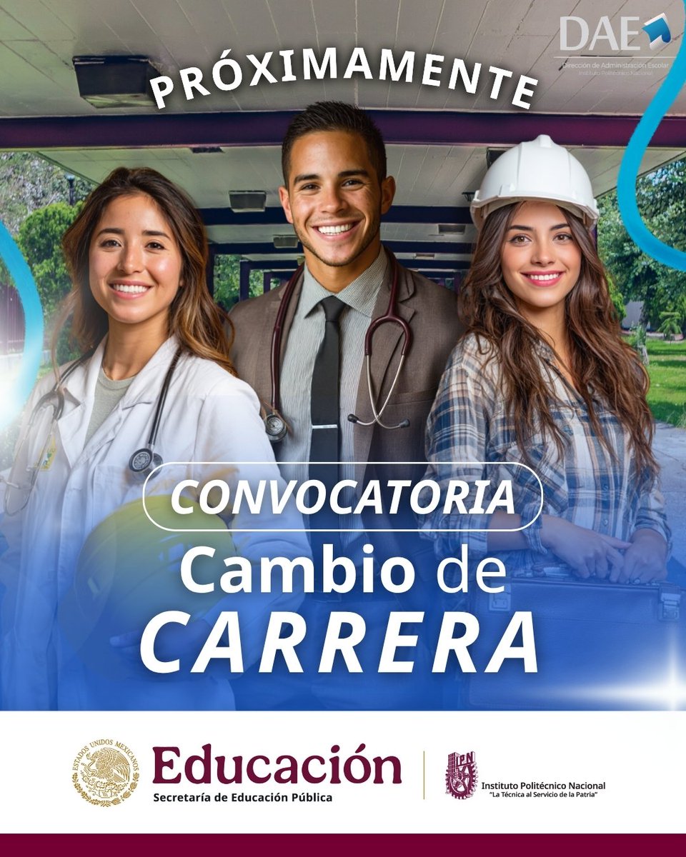 🚨 ¡Atención comunidad Politécnica! 🚨

Muy pronto estará disponible la Convocatoria de Cambio de Carrera para el periodo 26-1, dirigida a los Niveles Medio Superior y Superior en las modalidades:

📚 Escolarizada
💻 No Escolarizada y Mixta

#CambioDeCarreraIPN #IPN #DAE