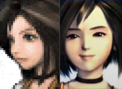 I've been watching a friend play through Final Fantasy IX on Steam, and Garnet's menu photo makes her look like she got stung by bees. The one on the left is the original from the Playstation 1 version.