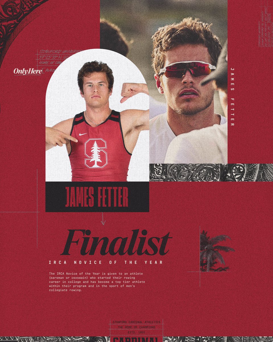 Stanford senior James Fetter is a finalist for the IRCA Novice of the Year award! James originally walked on from Palo Alto High without competitive rowing experience and was a vital part of the varsity eight, earning All-MPSF honors. 

#GoStanford