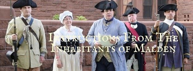 All are invited to the lawn of the Malden Public Library, 36 Salem Street on Friday, June 27 at 5 PM to re-experience the events in Malden that led up to the drafting of the “Instructions of the Inhabitants of Malden, Massachusetts to their Representatives in Congress”.