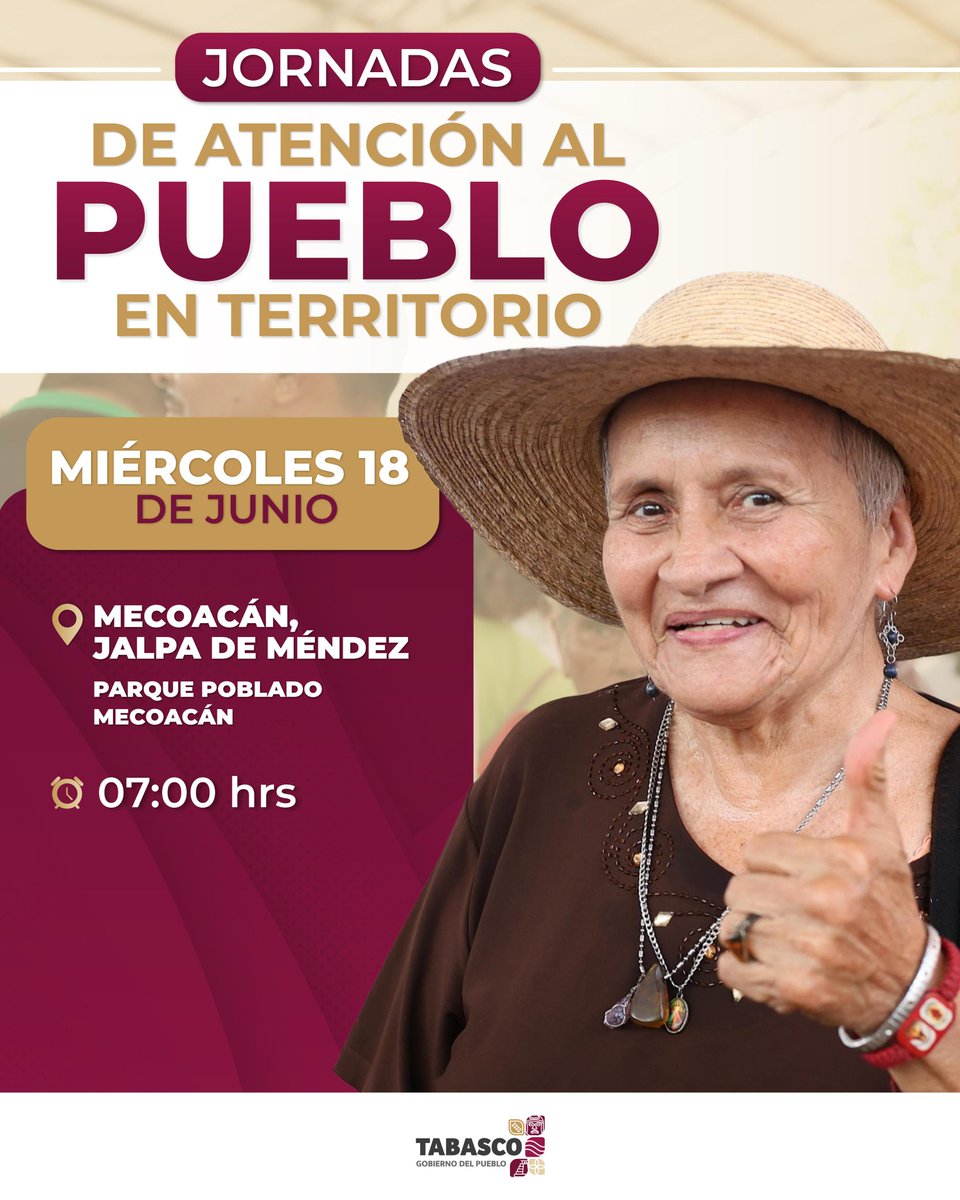 Mañana nos vemos en Jalpa de Méndez, para seguir cumpliendo con la transformación desde el territorio. Con la Jornada de Atención al Pueblo, acercamos los servicios y programas del Gobierno directamente a quienes más lo necesitan.

Servir al pueblo es nuestro compromiso.