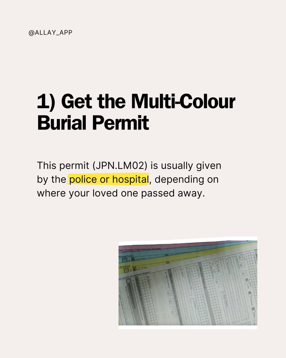 allay_app's tweet photo. 📄 How to apply for a death certificate in Malaysia? (1/2)

It’s one of those things no one prepares you for. Here’s a full guide (applies only in Peninsular Malaysia) — where to go, what to bring and what to expect — so you’re not left figuring it out alone. Link in bio. https://t.co/3mQs7c2zux