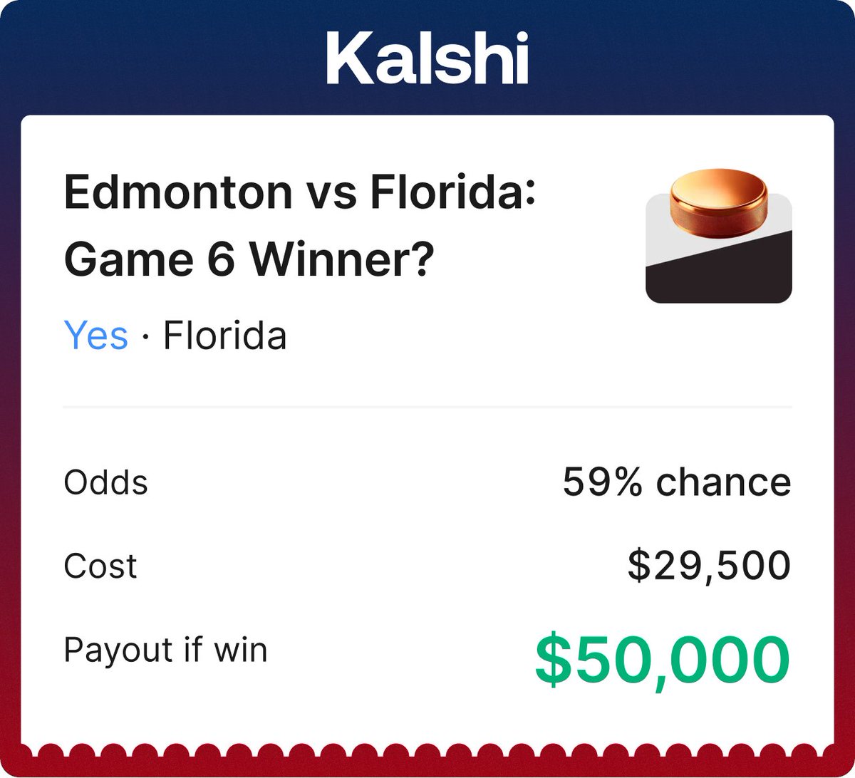 Someone just put $29.5k on Florida ahead of game 6 puck drop

Florida could win it all tonight👀