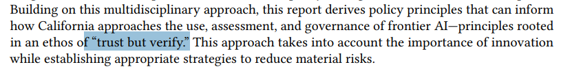 Today, the working group established by Governor Newsom after the veto of SB 1047 released their final report. It underscores the urgency of California leading with a “trust but verify” approach to frontier AI governance and is filled with sharp insights. 🧵
