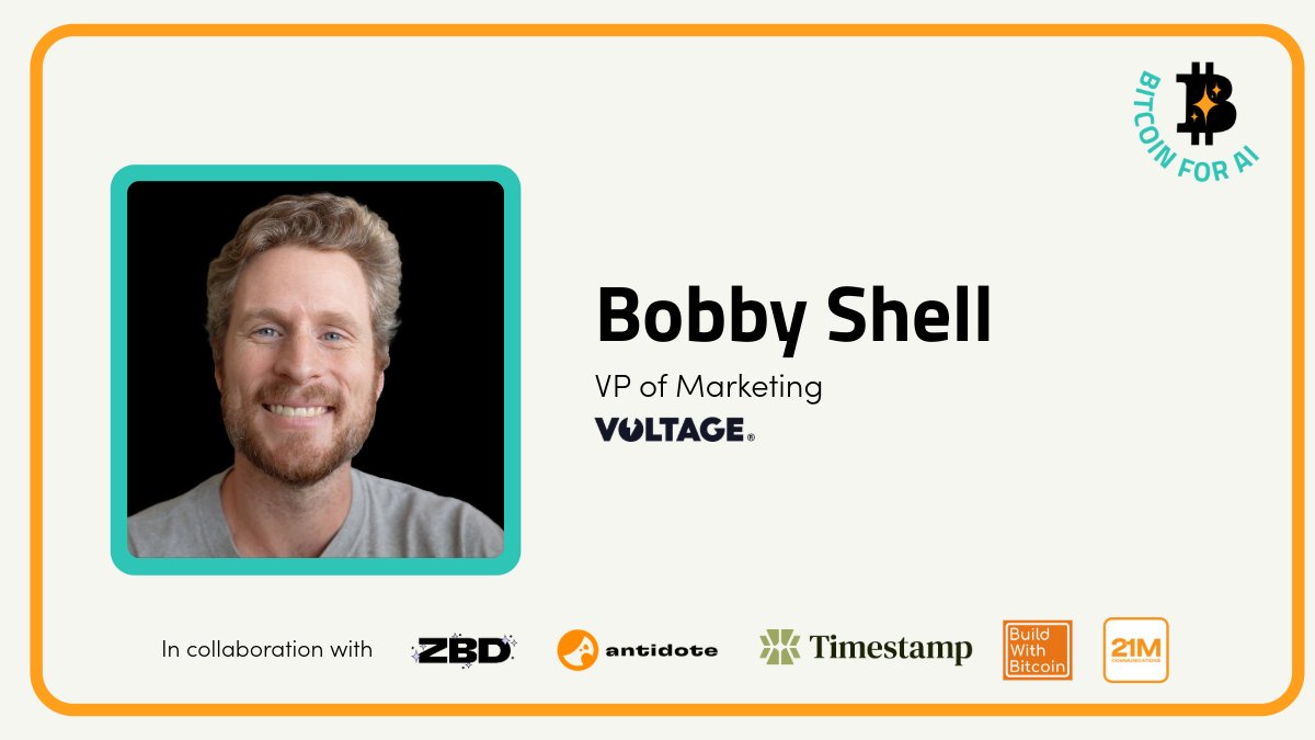 🔥 SPEAKER ANNOUNCEMENT 🔥

We're excited to welcome <a href="/iBobbyShell/">Bobby Shell⚡</a>, VP of Marketing at <a href="/voltage_cloud/">Voltage ⚡</a>, as a  speaker at Bitcoin for AI 2025 on June 21st, 2025.

Bobby grew up across the Southeast and Northern Colorado regions. He graduated with a degree in Marketing from the