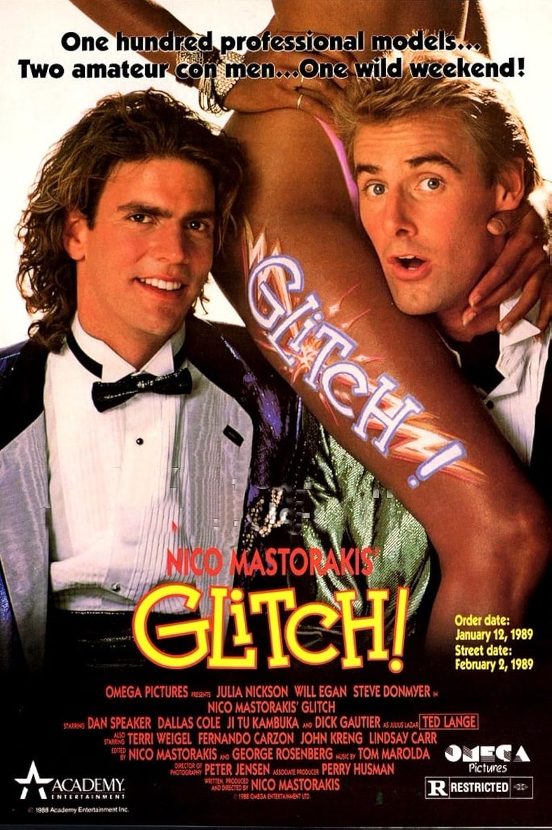 MGeeSpot's tweet image. #JW #neon #PoolVibes
GLITCH (1988)
Starring Isaac from The Love Boat and a bevy of bikini-clad babes.
Two dudes pretend to be Hollywood heavyweights and audition 100 starlets for their next non-porno film. 
Obligatory 80s topless scenes abound.
(huge hair spray budget for sure)