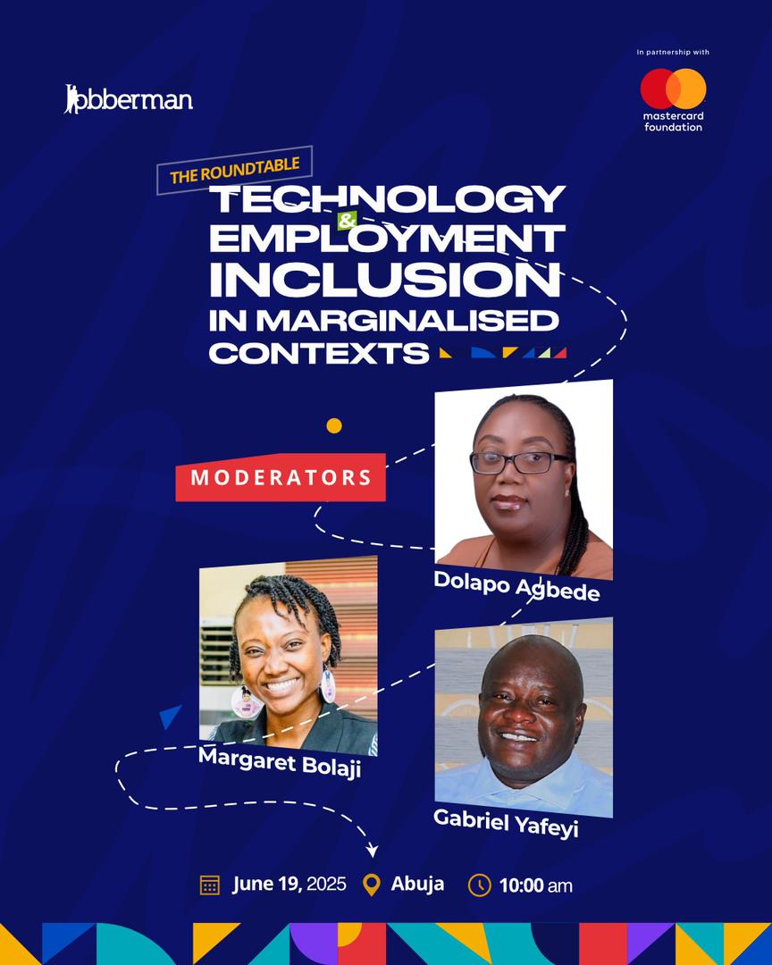 Stand With A Girl Initiative (@swag_initiative) on Twitter photo <a href="/Jobbermandotcom/">Jobberman Nigeria</a> in partnership with the <a href="/MastercardFdn/">Mastercard Foundation</a>, is hosting a roundtable discussion on Technology and Employment Inclusion in Marginalised Contexts (TEIMC) on Thur, June 19, 2025, at 10:00 am.
Our Executive Director, <a href="/BolajiMargaret/">Bolaji Margaret-Adegbola</a>, will moderate a session... <a href="/Jobbermandotcom/">Jobberman Nigeria</a> in partnership with the <a href="/MastercardFdn/">Mastercard Foundation</a>, is hosting a roundtable discussion on Technology and Employment Inclusion in Marginalised Contexts (TEIMC) on Thur, June 19, 2025, at 10:00 am.
Our Executive Director, <a href="/BolajiMargaret/">Bolaji Margaret-Adegbola</a>, will moderate a session...