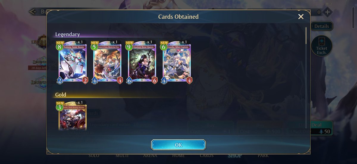 inflite03's tweet photo. 10 pack, 4 legendaries but no leader KEKW
#ShadowverseWB https://t.co/co0SFsI7WT