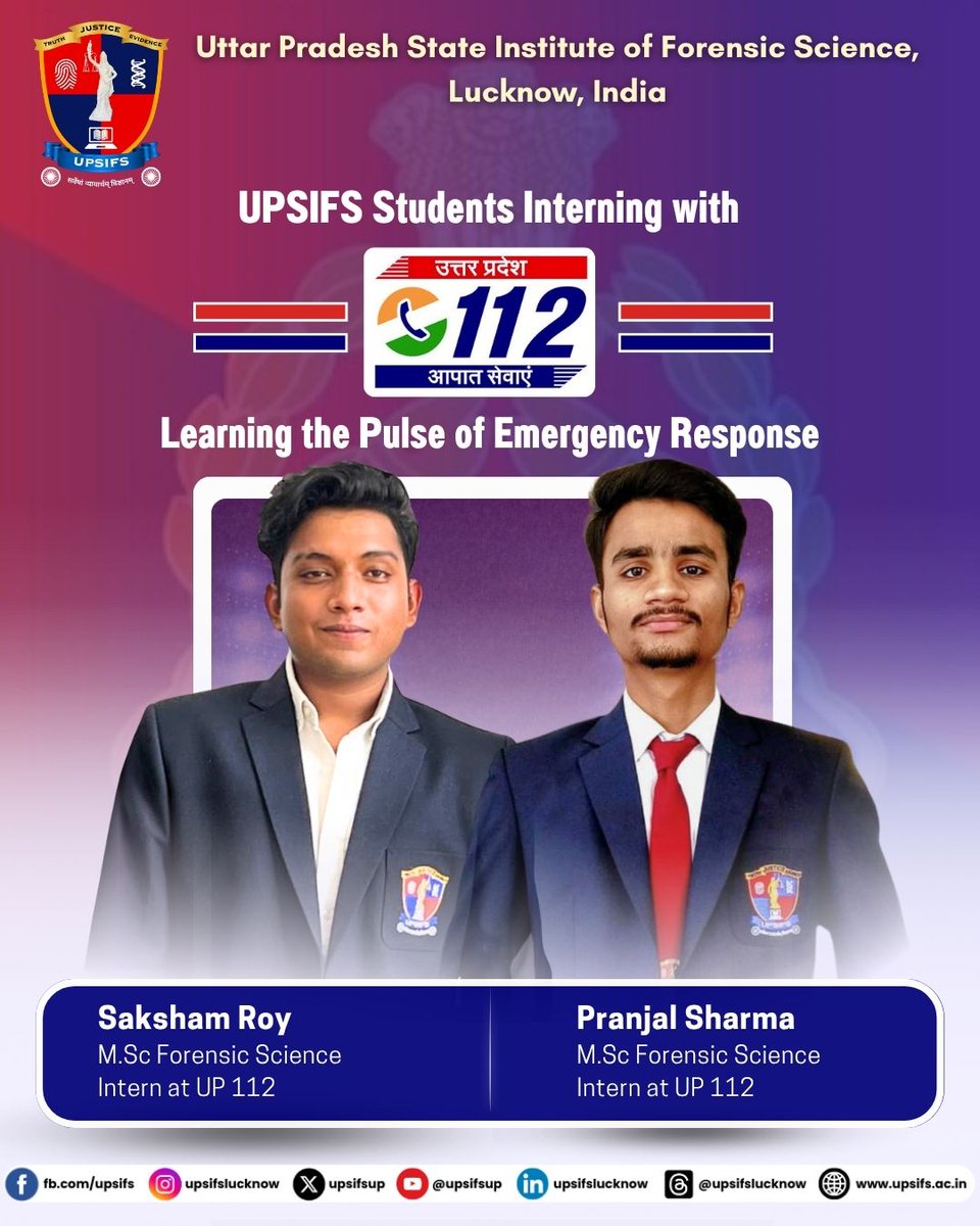 upsifsUp's tweet image. From classrooms to control rooms, UPSIFS students are stepping into the real-world heartbeat of emergency response at UP 112.

@GoswamiGK2025 @Uppolice @CMOfficeUP @NFSU_Official 

#UPSIFS #UP112 #ForensicInternship #EmergencyResponse #LearningInAction #FromCampusToCommand