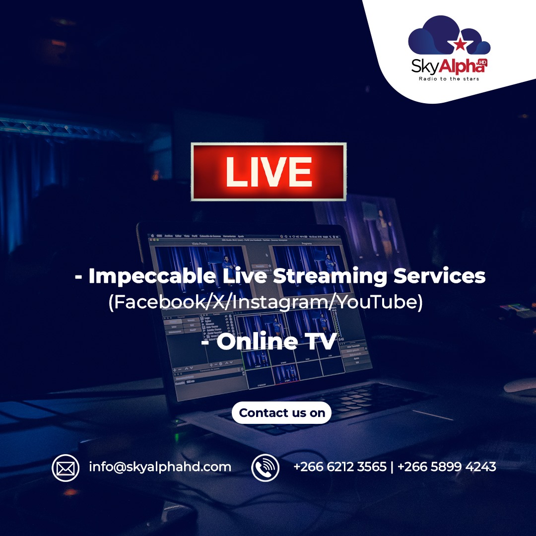 Need top-quality livestreaming for your event? From concerts to conferences, we’ve got you covered with impeccable HD service at reasonable rates.

📧 info@skyalphahd.com
📞 +266 6212 3565 / +266 5899 4243

#SkyAlphaHD #OnlineTV #HDStreaming