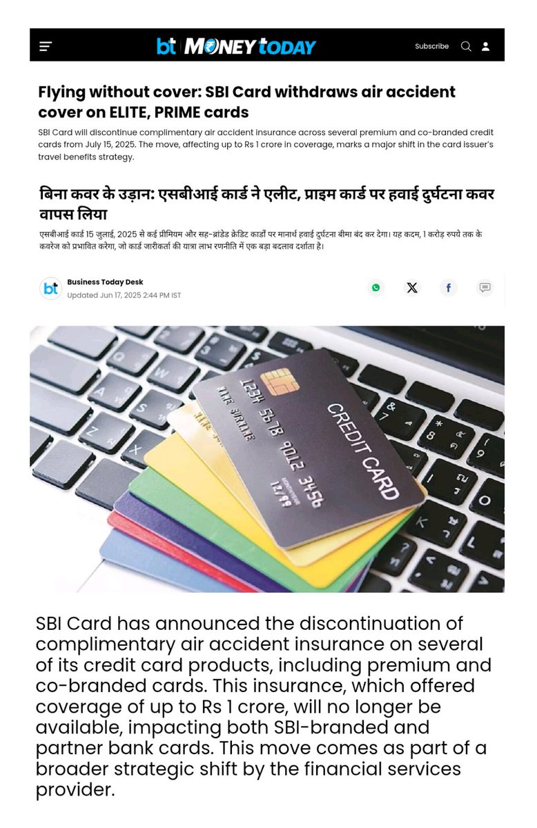 AnandPanna1's tweet image. 🚨 &quot;LEAVE THE WORLD BEHIND&quot; protocol been activated 

SBI Card will discontinue complimentary air accident insurance across several premium and co-branded credit cards from July 15, 2025

📌 Be prepared for a mass plane crash event...

#BeastSystem