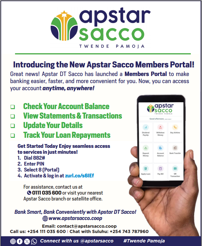 apstarDTsacco's tweet photo. 💻 Take control of your money with the Apstar Sacco Member Portal!
✅ Check balances anytime
✅ Download statements instantly
✅ Track savings & loans at your pace
🚫 No queues. 🚫 No waiting.
💬 DM us to get started today!
#ApstarSacco #QuickAndEasy #StayInControl https://t.co/MpImPQgOg7