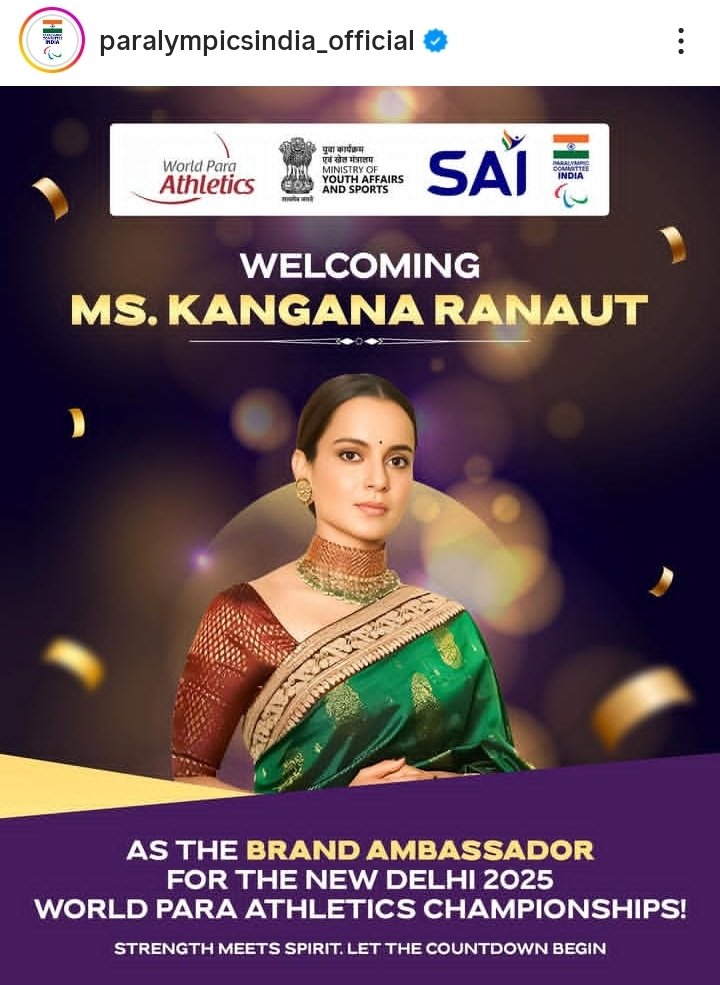 Another proud moment for Kangana 
She is now official brand ambassador of World Para Athletics Championships 2025 
#Kanganaranaut