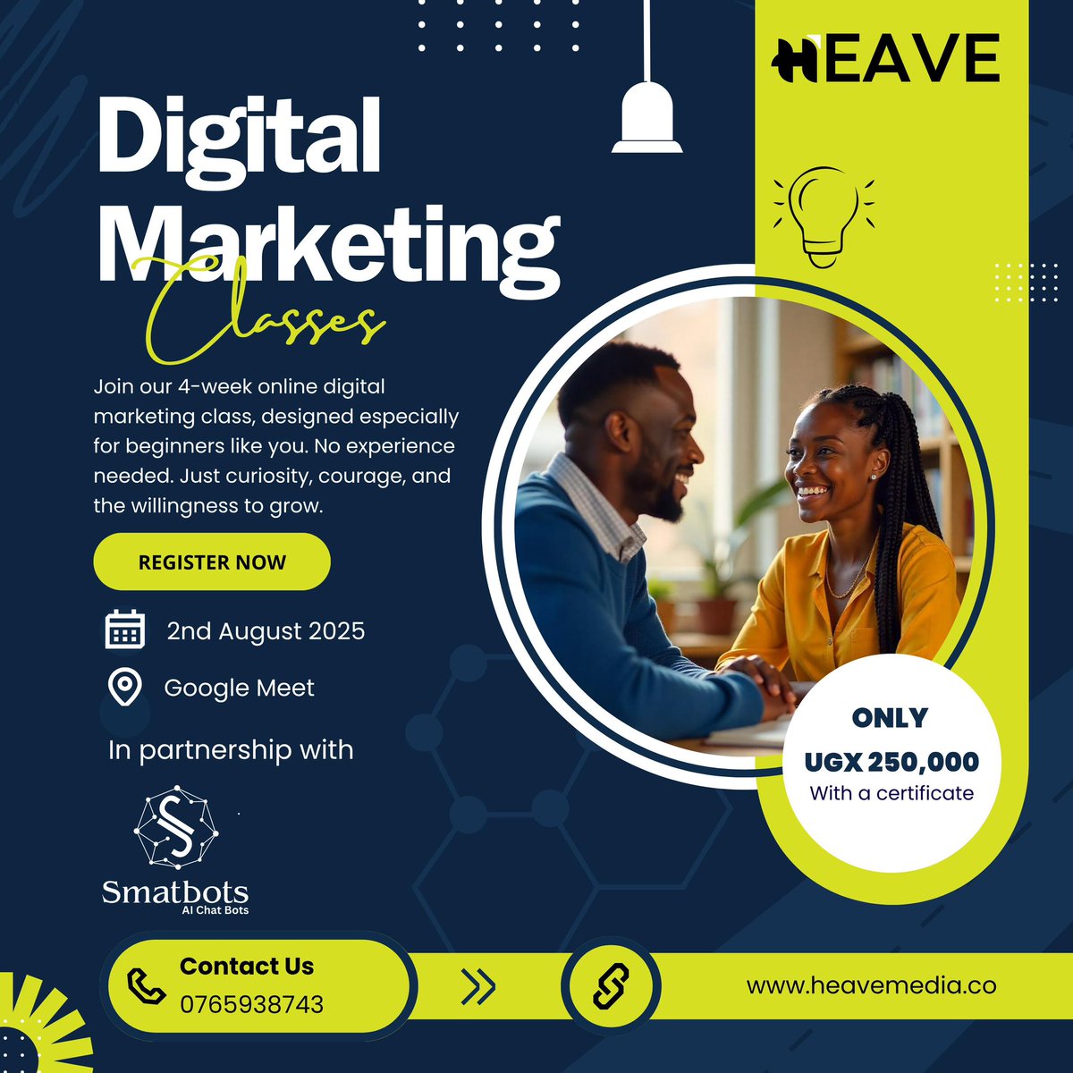 MediaHeave's tweet image. Ready to break into digital marketing?
Join our 4-week beginner-friendly class starting on 2nd August 2025.

✅ No experience needed
✅ Certificate awarded
💰 Only UGX 250,000

📲 Call/WhatsApp: 0765938743
🔗 heavemedia.co

#OnlineClass #LearnWithHeave