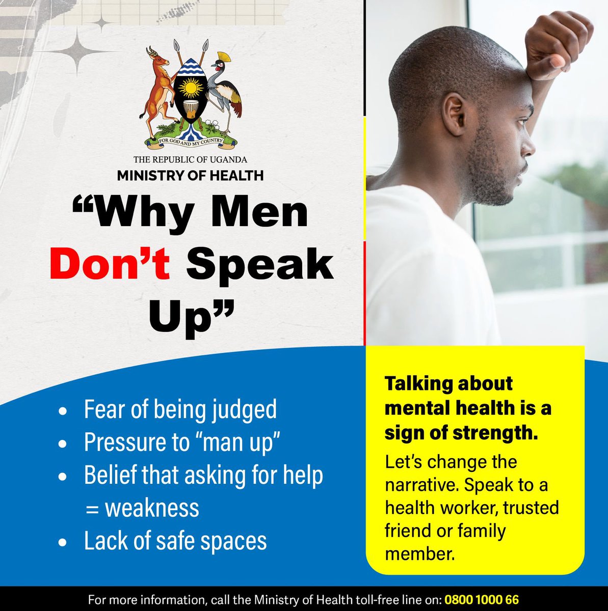 Talking about mental health/ how you feel is a sign of strength. Talk to a health worker, trusted friend or family member.

June is Men’s mental health month. Be there and support the men in your life! #MOHatWork