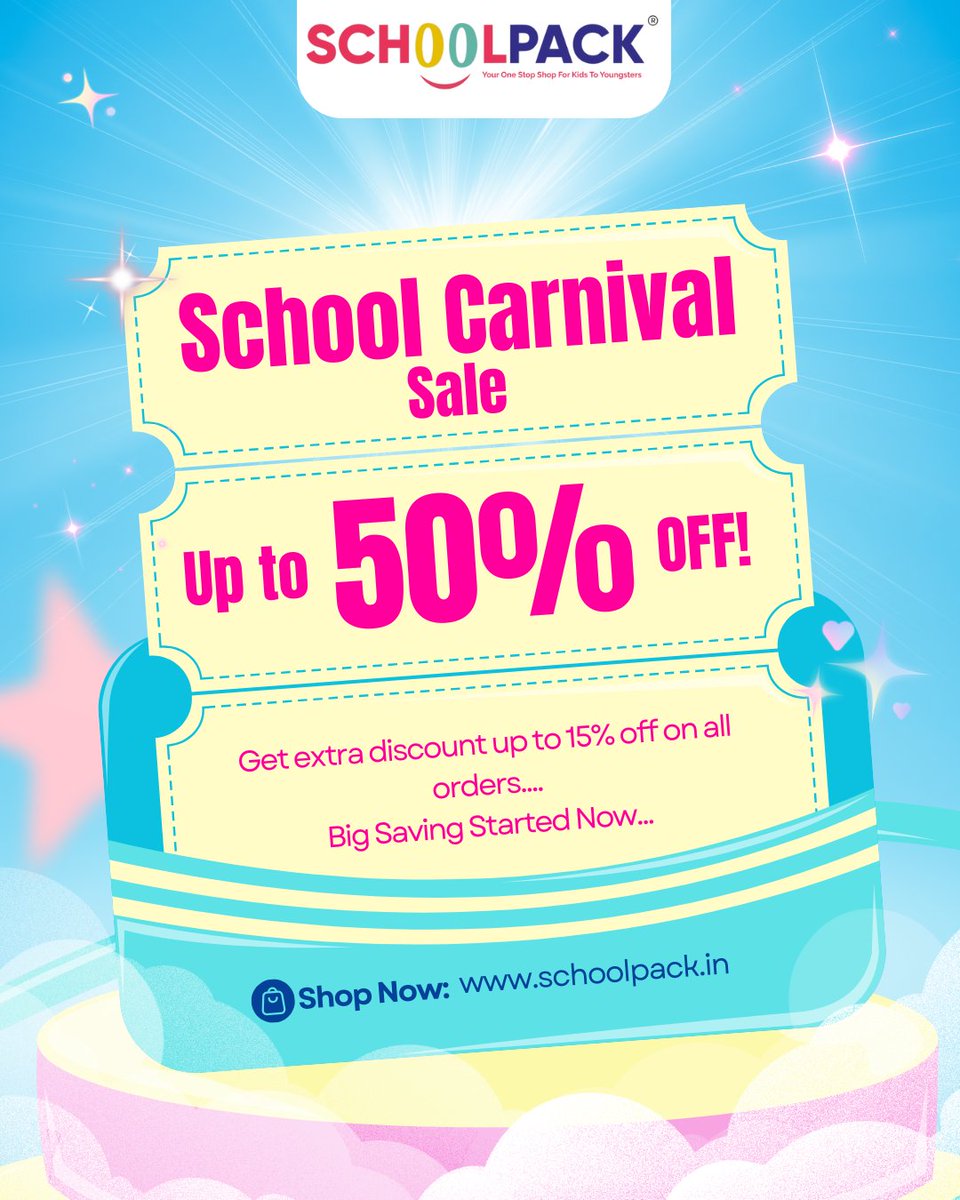 Schoolpack01's tweet photo. 🎉 The wait is over!
The School Carnival Sale is HERE! 🛍️
Grab up to 50% OFF + extra 15% on all orders!
✨ Shop smart, save big – only at https://t.co/LgBdoVcrqC 💖
#SchoolCarnivalSale #SchoolpackDeals #BackToSchool #BigSavings #KidsFashion #StationerySale #SchoolpackShopping https://t.co/vl6upZJfQC