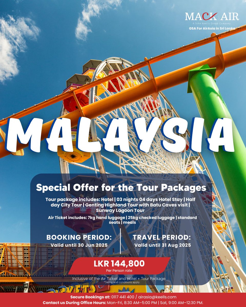 MackAir_JKH's tweet photo. Creating unforgettable family memories in Malaysia! From cityscapes to theme parks, our full-service tour ensures comfort and joy for everyone. Book your adventure today! 

Visit our website at https://t.co/tzbJh2EFeH

#Malaysia #TourPackage #AirAsiaSL #mackair #jkh #jkhtrp https://t.co/d6s7UtpmPX