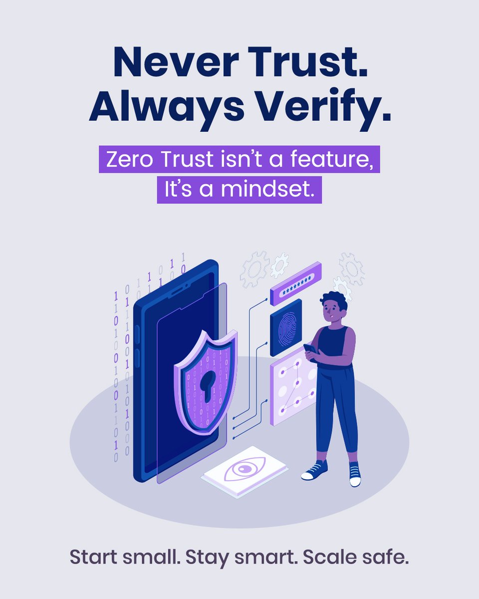 Yogeshjad's tweet photo. MSMEs ask: "Can we afford Zero Trust?"
The real question is—can you afford not to?
✅ Always verify, never assume
✅ Segment access
✅ Make security everyone’s job

Zero Trust isn’t just for tech giants. It’s for anyone serious about growth.
#ZeroTrust #Cybersecurity #MSMEs https://t.co/0IXZbEPeqz