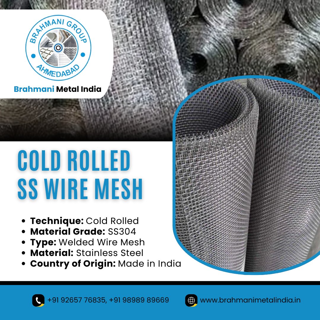 BrahmaniMetal's tweet image. Introducing Brahmani Metal India&apos;s Cold Rolled SS Wire Mesh! ❄️ 

Connect us!
Call: +91 92657 76835, +91 98989 89669
Send: brahmanimetalindia@gmail.com
Visit: brahmanimetalindia.in

#BrahmaniMetalIndia #SSWireMesh #ColdRolledSteel #StainlessSteel #WeldedWireMesh #MadeInIndia