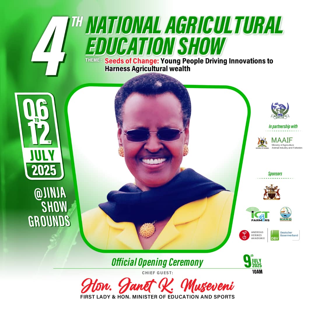 FD TV Media (@fdtvmedia) on Twitter photo The minister of Education and Sports, <a href="/JanetMuseveni/">Janet K Museveni</a> will officially open the 4th National Agricultural Show on 9th July
Venue: Jinja Nile Show Ground
Lots of learning and knowledge acquisition opportunities.
Entry: UGX 5,000 The minister of Education and Sports, <a href="/JanetMuseveni/">Janet K Museveni</a> will officially open the 4th National Agricultural Show on 9th July
Venue: Jinja Nile Show Ground
Lots of learning and knowledge acquisition opportunities.
Entry: UGX 5,000