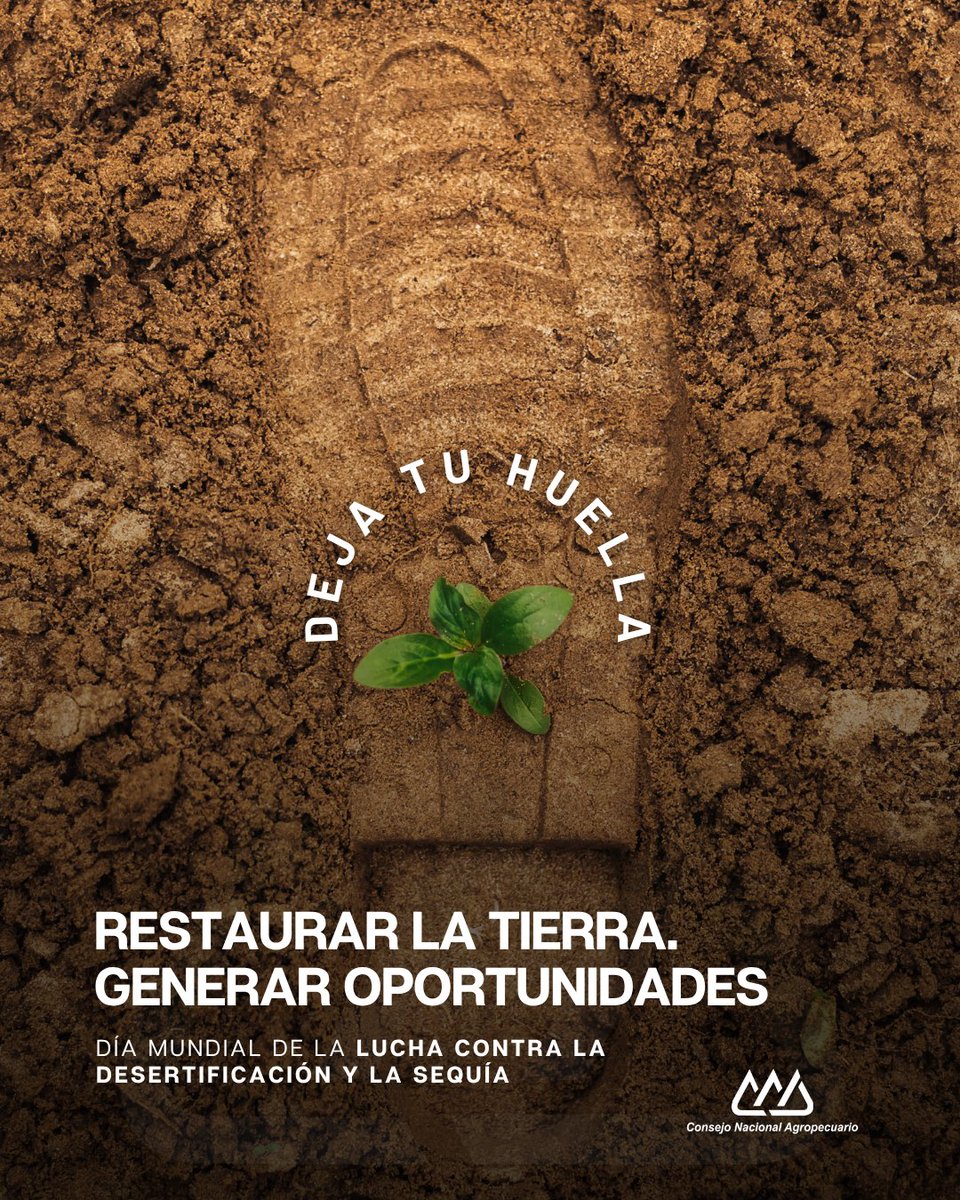 CNAgropecuario's tweet photo. Día Mundial de la Lucha contra la Desertificación y la Sequía

Cada huella cuenta. Cada acción transforma.
Restaurar la tierra es restaurar oportunidades: más agua, más vida, más futuro.

Desde el Consejo Nacional Agropecuario reafirmamos nuestro compromiso con la sostenibilidad, la gestión responsable del suelo y el impulso a prácticas agroalimentarias resilientes.

🌱 Deja tu huella. Actúa hoy.

#DíaContraLaDesertificación #AgroSostenible