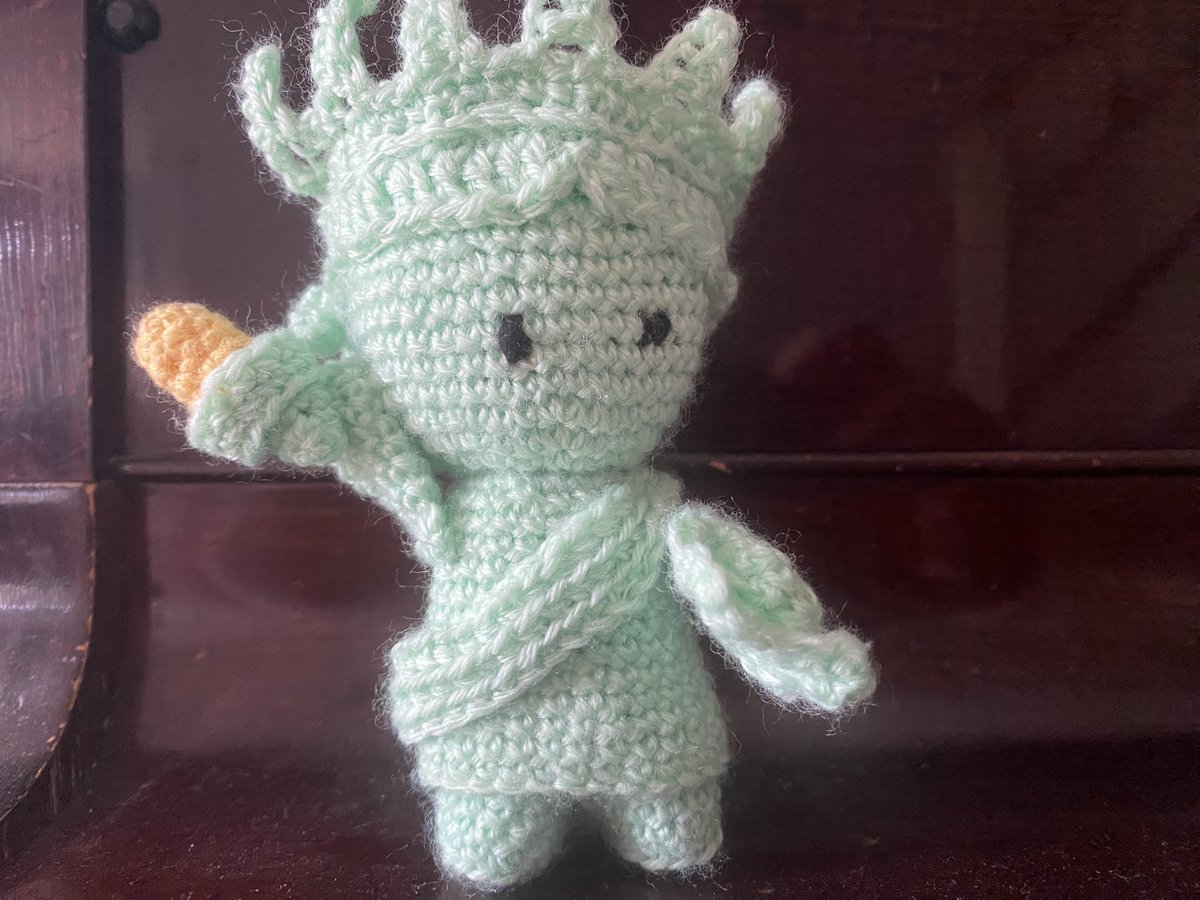 ReformedMaiden's tweet image. Just finished this cute crochet Lady Liberty for a 4th of July BBQ we’re having. 😄