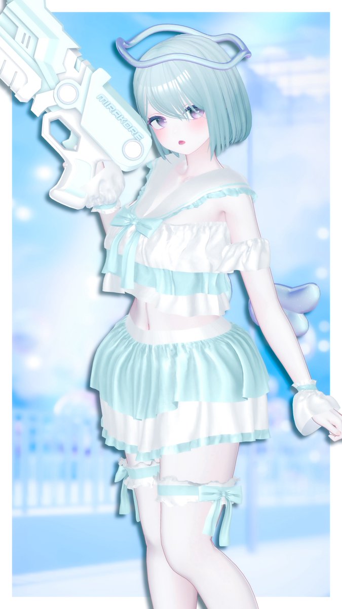 おはーにょ💭⋆꙳
プレゼントキャンペーンで貰っちゃった衣装を着せてきた！
可愛くてギミックも楽しくて良い〜🫧
 #mirakore