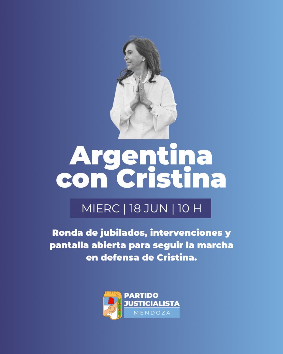 ¡MAÑANA TODOS Y TODAS A LA PLAZA SAN MARTÍN! ✌🏻🇦🇷

#PartidoJusticialista #Mendoza #Argentina
