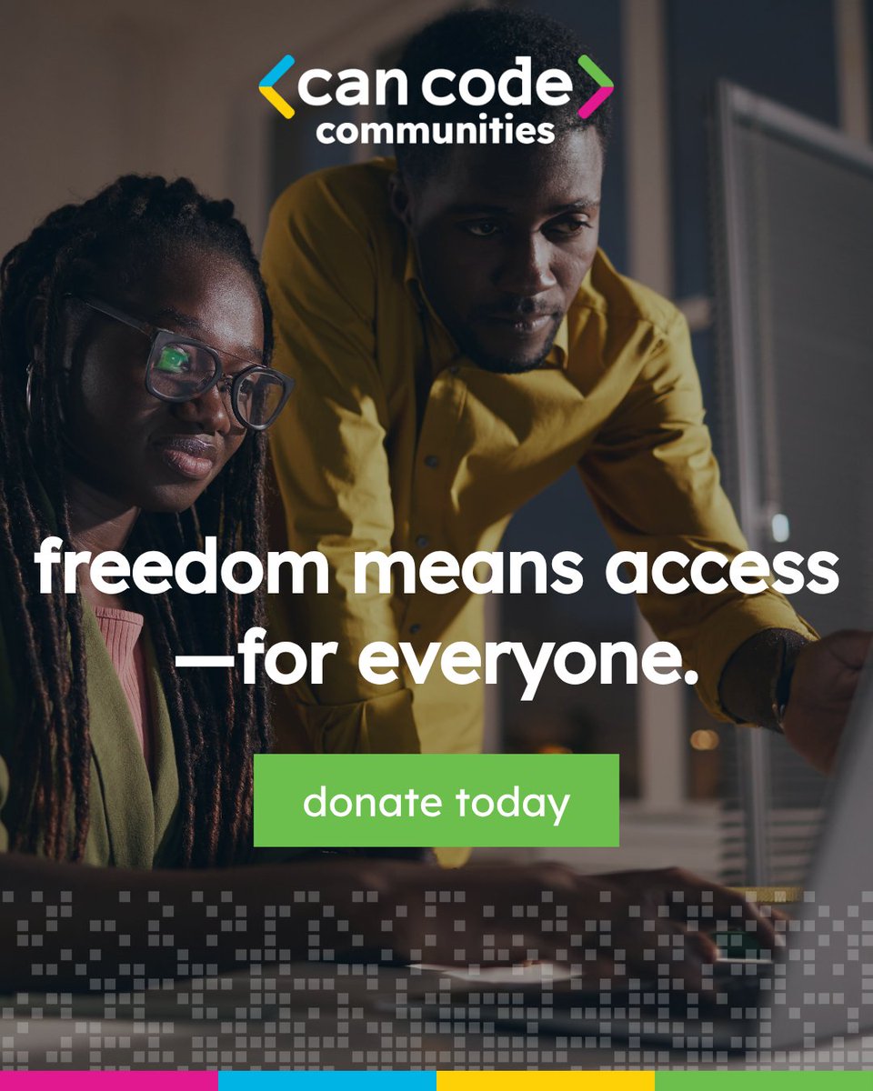 On Juneteenth, we honor freedom. Freedom means access - for everyone.
🚫 Our offices will be closed on Thursday, June 19 in observance of Juneteenth.
💻 Help us make tech accessible to everyone.
 💚 Donate today and be part of the change: cancode.org/donate/