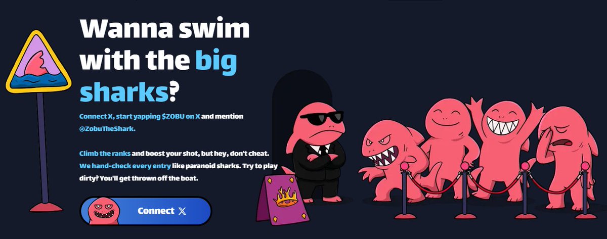 🔺Applications are now open!🦈

→Make a post with $ZOBU and tag @zobutheshark
→Get engagement
→Submit your application, your Fin Points will be counted within 15 minutes!
zobutheshark.xyz/leaderboard

▶️RT + LIKE + COMMENT
(To earn extra Fin Points)