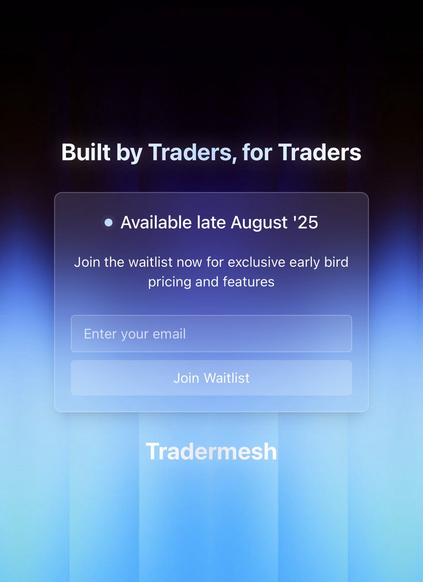 drewhqx's tweet photo. Day 3: Waitlist page is live!
Just wrapped up the design + code for the TraderMesh waitlist.
Kept it clean, light, and focused.
Also… first time using Vercel and wow. Insanely smooth deploy experience.
Feels good to ship again.
#buildinpublic #TraderMesh #indiehacker #ver https://t.co/Np0hoP3DJx