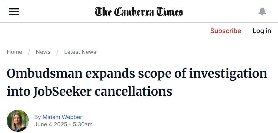 Hi - if you've experienced a JobSeeker cancellation, or an inappropriate suspension you would like investigated, please let me know

This is the first high-level investigation into the illegalities &amp; harms of the mutual obligation system in 30+ years

archive.is/31Ikq