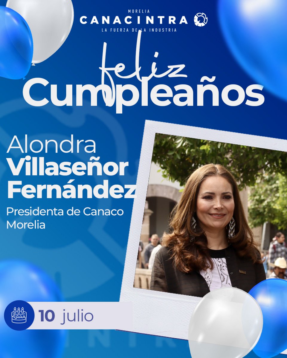 Mandamos un saludo y una felicitación muy especial por su cumpleaños a la Presidenta de la <a href="/CANACO_MORELIA/">CANACO Morelia</a>, Alondra Villaseñor Fernández.
Que este día sea muy feliz y que sea un año lleno de logros, éxito y satisfacciones.