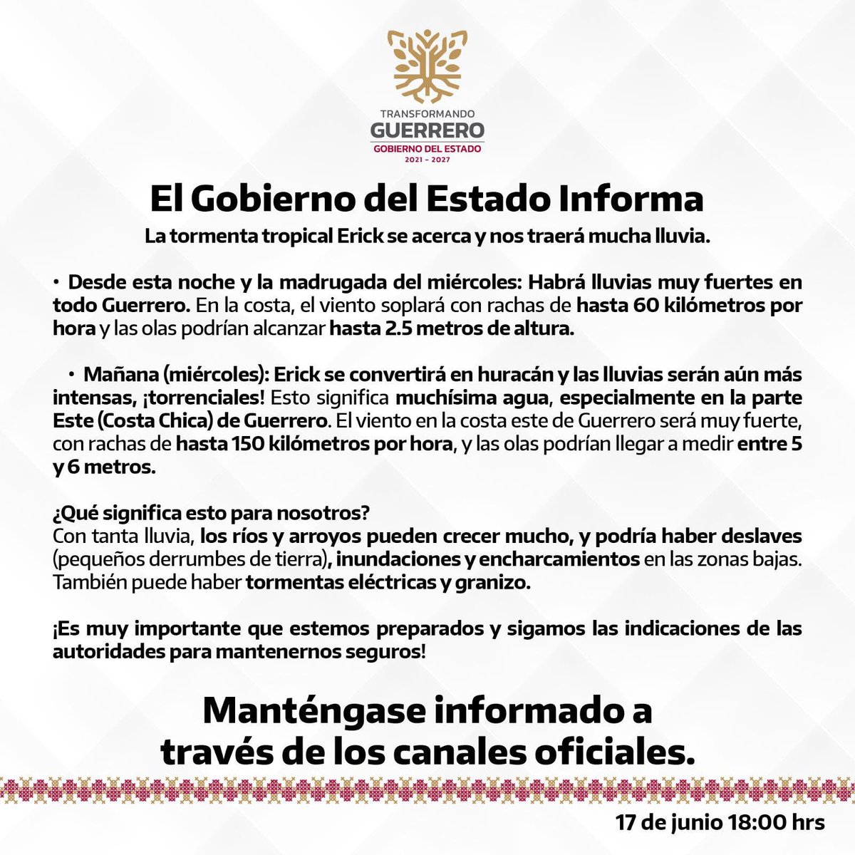 Aviso del Gobierno del Estado de Guerrero 👇