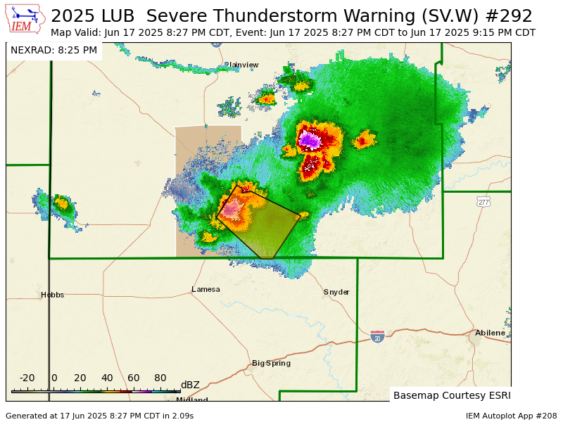 LUB issues Severe Thunderstorm Warning [damage threat: CONSIDERABLE, wind: 70 MPH (RADAR INDICATED), hail: 1.75 IN (RADAR INDICATED)] for Garza, Lubbock, Lynn [TX] till 9:15 PM CDT mesonet.agron.iastate.edu/vtec/f/2025-O-…